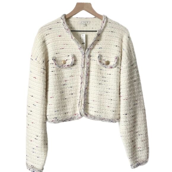 NEW J.Crew Cropped Lady Jacket Blazer in Marled Yarn Heather Ivory Size Medium - Picture 1 of 6